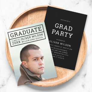 Editable Back Färg Modern Grid Photo Grad Party Inbjudningar