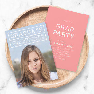 Editable Back Färg Modern Grid Photo Grad Party Inbjudningar