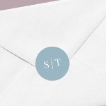 Editable Background Färg Bröllop Monogram Runt Klistermärke<br><div class="desc">Den här dekalen i monogram bröllop har initialerna på paret bröllop i vitt mot en redigerbar bakgrund färg. Om du vill ändra den från dammiga blå till valfri färg klickar du på anpassningsknappen. Se andra matchande bröllop-objekt här https://www.zazzle.com/collections/editable_color_classic_round_monogram_wedding_1-119000260232212352?rf=238364477188679314&tc=rc . Anpassa den genom att ersätta platshållartexten. Om du vill ha fler...</div>