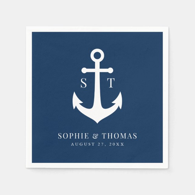 Editable Background Färg Monogram Anchor Bröllop Pappersservett (Framsidan)