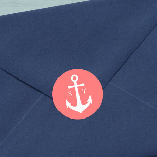 Editable Background Färg Monogram Anchor Bröllop Runt Klistermärke