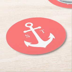 Editable Background Färg Monogram Anchor Bröllop Underlägg Papper Rund