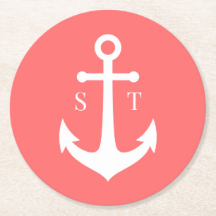 Editable Background Färg Monogram Anchor Bröllop Underlägg Papper Rund
