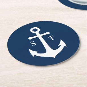 Editable Background Färg Monogram Anchor Bröllop Underlägg Papper Rund