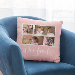 Editable Background Färg vår Family Photo Collage Kudde<br><div class="desc">Fyllning med ord "Vår familj" i ett vitt skript med snyggt med 4 foton med ett vitt gräns runt dem placerat sida vid sida på fram- och baksidan skapar det totalt 8 foton som du kan ersätta med egna foton mot en redigerbar bakgrund färg (klicka på "anpassa" för att ändra...</div>