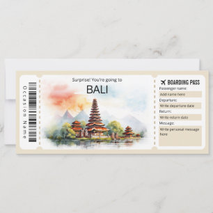Editable Bali Flygplan biljett, Bali Resa Inbjudningar