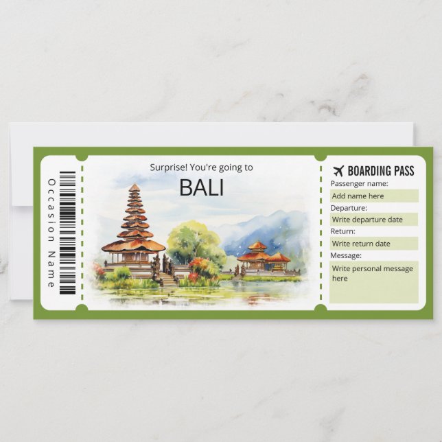 Editable Bali Flygplan biljett, Bali Resa Inbjudningar (Framsida)