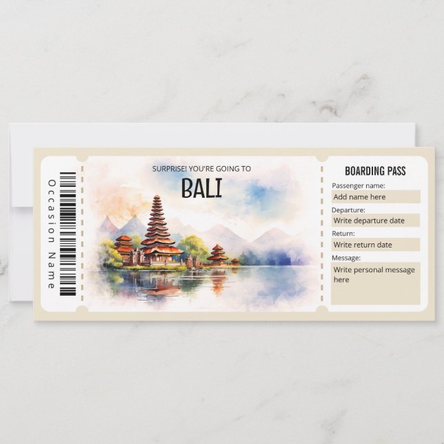 Editable Bali Flygplan-boardingpass Biljett Inbjudningar (Framsida)
