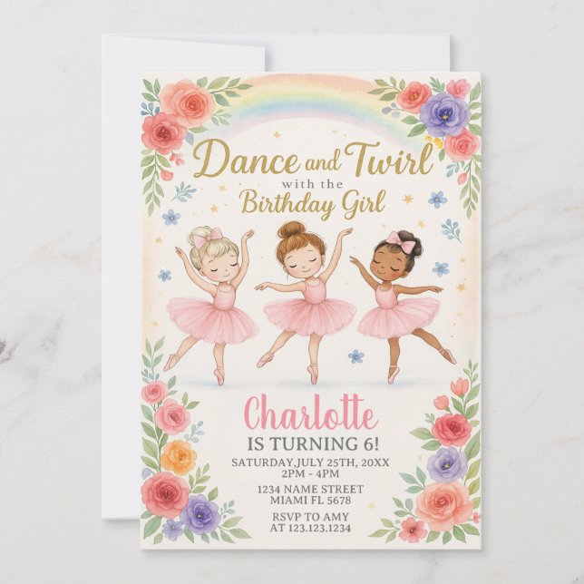 Editable Ballerina Birthday Call for Girls Inbjudningar (Framsida)