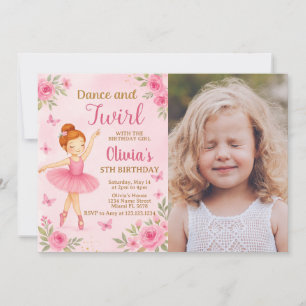 Editable Ballerina Birthday-inbjudan med foto Inbjudningar