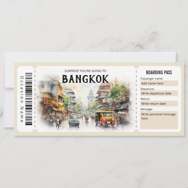 Editable Bangkok Flygplan Boarding Pass Biljett Inbjudningar (Framsida)