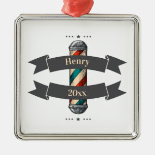Editable Barbershop Hairdresser Metall Ornament