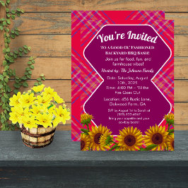 Editable Barnyard BBQ Cookout Inbjudan Gingham Red