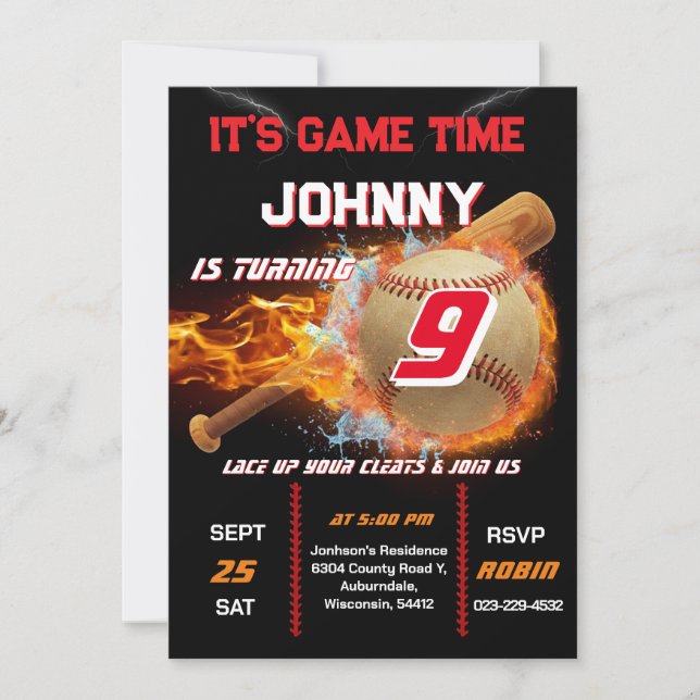 Editable Baseball Birthday Invitation Inbjudningar (Framsida)