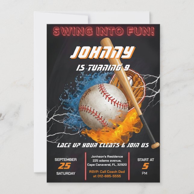 Editable Baseball Birthday Invitation Template Inbjudningar (Framsida)