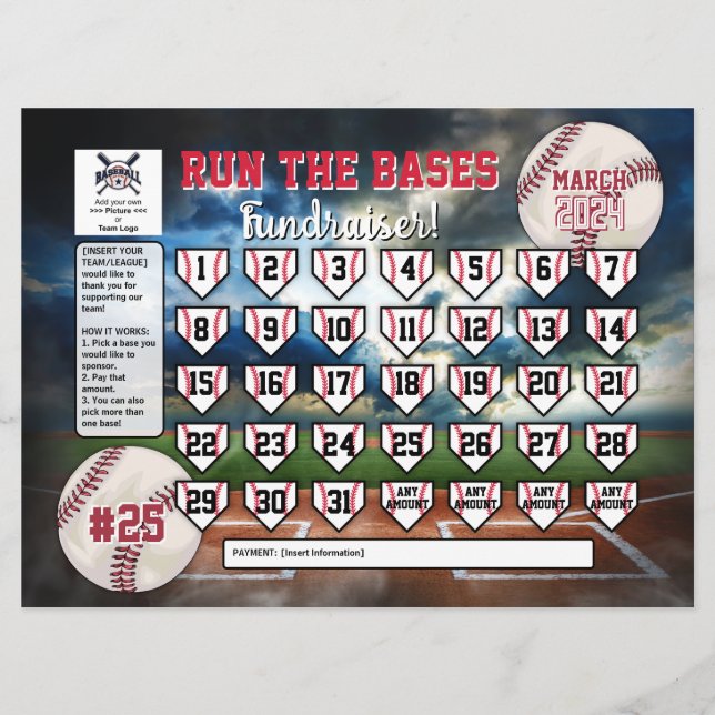 Editable Baseball Calendar Fundraiser Flyer Inbjudningar (Framsida)
