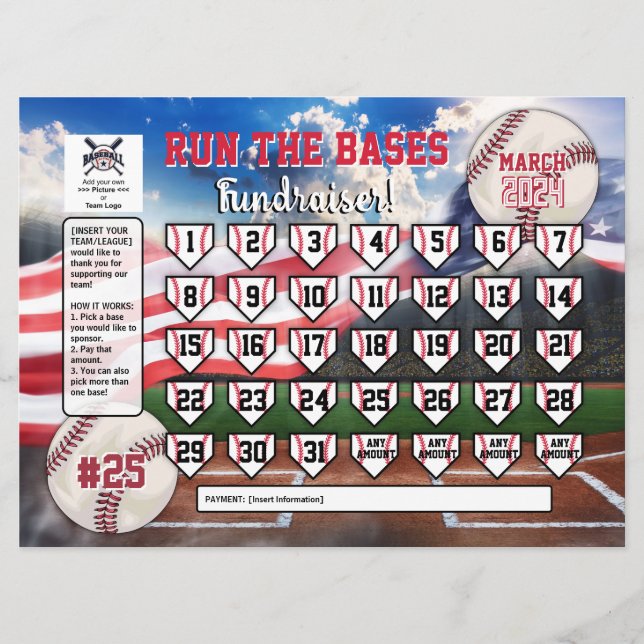 Editable Baseball Calendar Fundraiser Flyer USA Inbjudningar (Framsida)