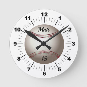 Editable Baseball Namn och teamnummer Rund Klocka