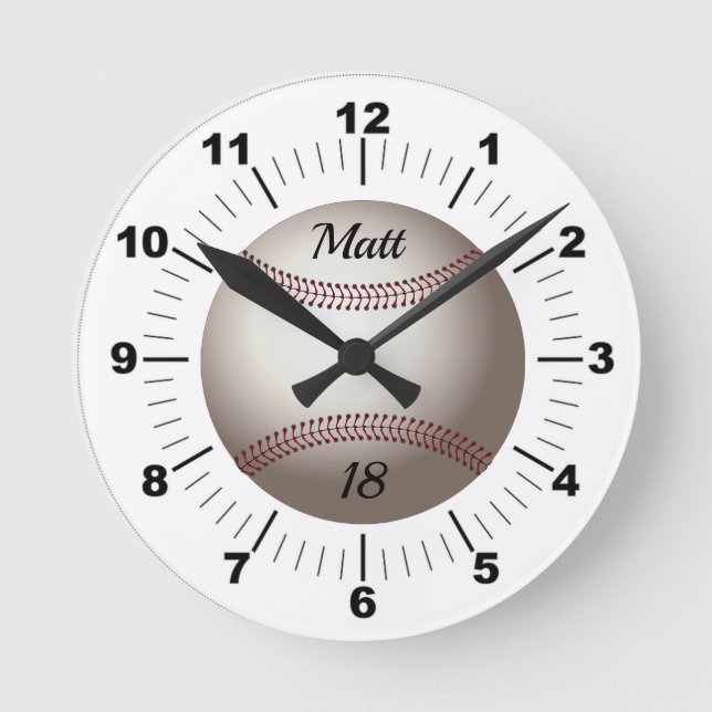 Editable Baseball Namn och teamnummer Rund Klocka (Framsida)