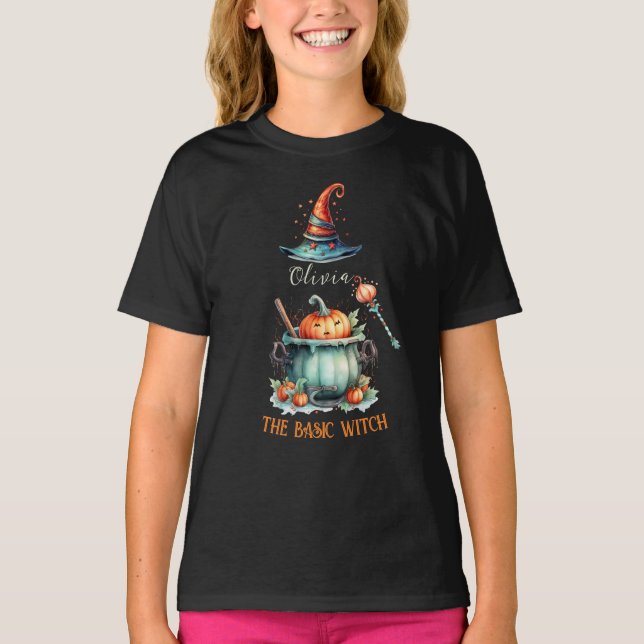 Editable Basic Witch Pumpkin Spice Youth Halloween T Shirt (Framsida)