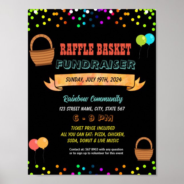 Editable Basket Raffle Fundraiser Flyer Poster (Framsidan)
