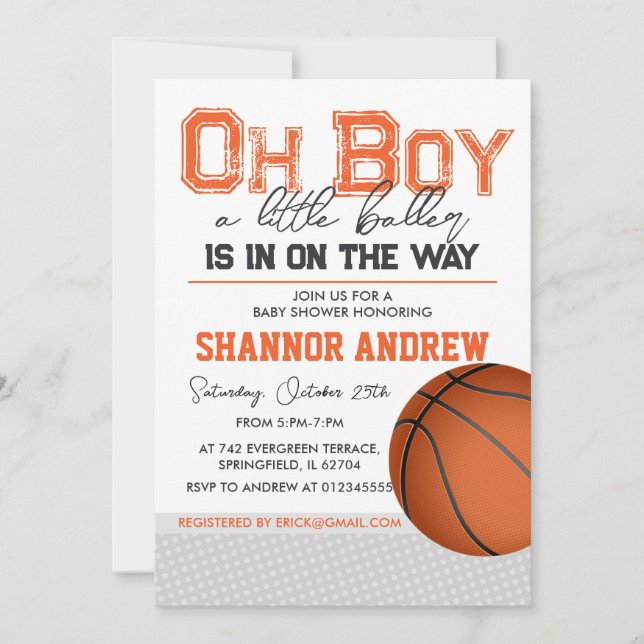 Editable Basketball Baby Shower Inbjudningar (Framsida)