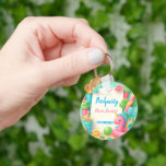 Editable Bassäng Party Birthday Summer Simma Nyckelring<br><div class="desc">Anpassade Bassäng Party födelsedag,  perfekt för sommarfödelsedagar! Designad med ljusa tropiska och roligt party vibes,  idealiska för barn födelsedagar,  tonåring party och sweet sixteen firande.</div>