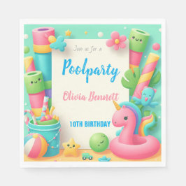 Editable Bassäng Party Birthday Summer Simma Pappersservett