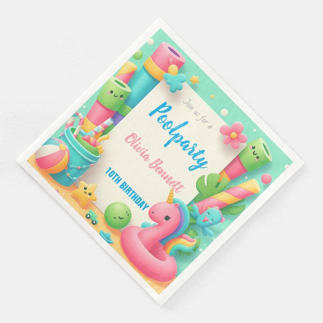 Editable Bassäng Party Birthday Summer Simma Pappersservett (Hörn)