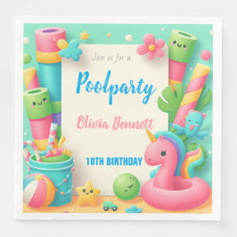 Editable Bassäng Party Birthday Summer Simma Pappersservett