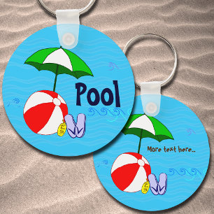 Editable Beach Boll Bassäng Parbrella Vinkarare Nyckelring