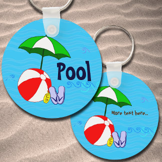 Editable Beach Boll Bassäng Parbrella Vinkarare Nyckelring