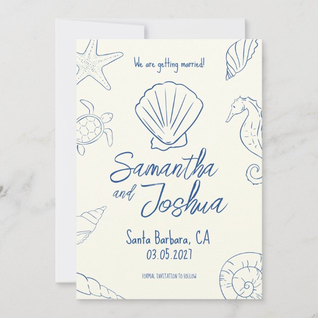Editable Beach Wedding Save the Date Card Inbjudningar (Framsida)