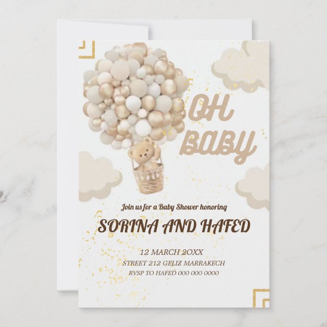 Editable Bear Balloons Baby Shower-inbjudan, Inbjudningar (Framsida)