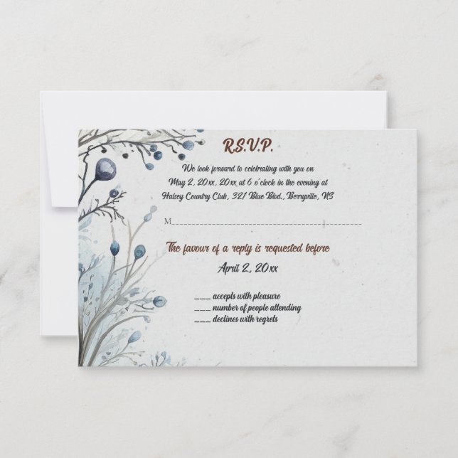 Editable Berries på blått svarskort OSA Kort (Framsida)