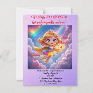 Editable Birthday Invitation – Superheroine Theme Vykort