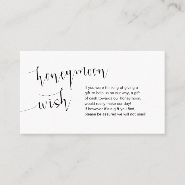 Editable Black, Bröllop Honeymoon Wish Tilläggskort (Framsida)