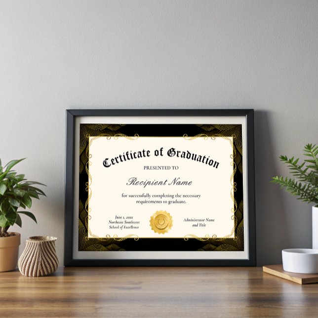 Editable Black Certificate of Studenten Award (Editable Black Certificate of Graduation Award)