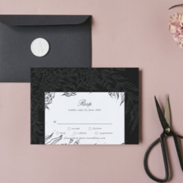 Editable Black Flower Wandan Bröllop OSA Kort