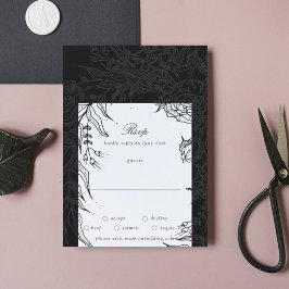 Editable Black Flower Wandan Bröllop OSA Kort