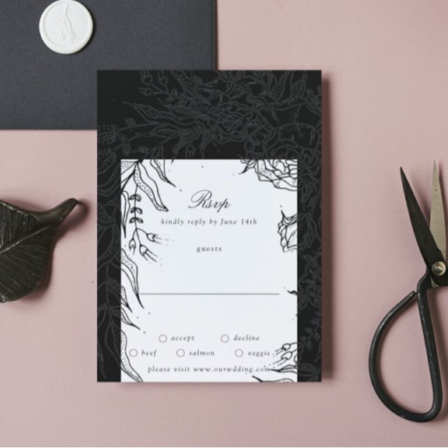 Editable Black Flower Wandan Bröllop OSA Kort (Skapare uppladdad)