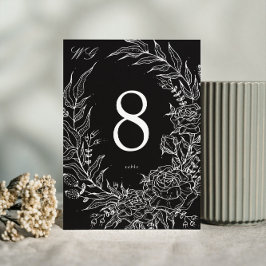Editable Black Flower White Wand Bröllop Bordsnummer
