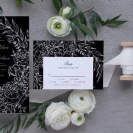 Editable Black Flower White Wand Bröllop OSA Kort