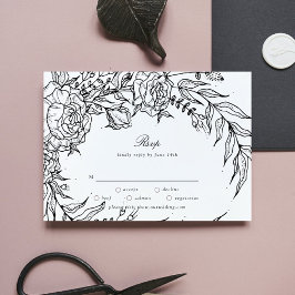 Editable Black Flower White Wand Bröllop OSA Kort