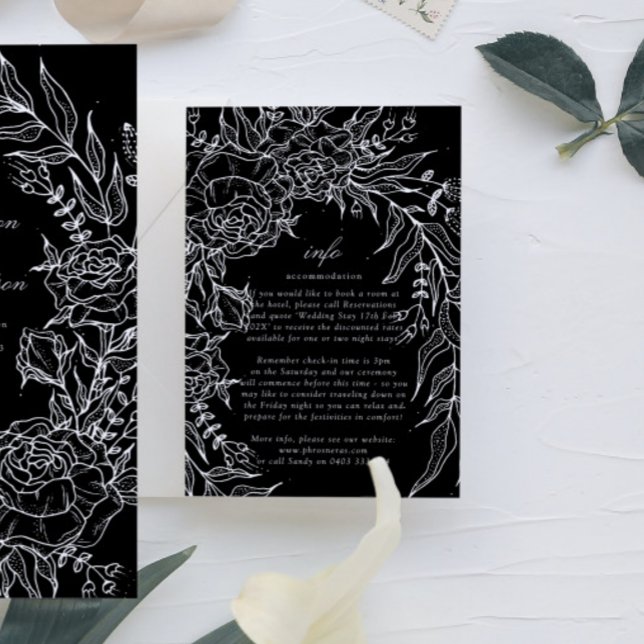 Editable Black Flower White Wand Bröllop Tilläggskort (DETAILS showcasing suite - additional items (bought separately))