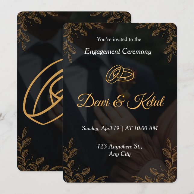 Editable Black Gold Engagement Invitation Template Inbjudningar (Fram/baksida)