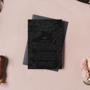 Editable Black på Black Blommigt Wandan Bröllop Tilläggskort