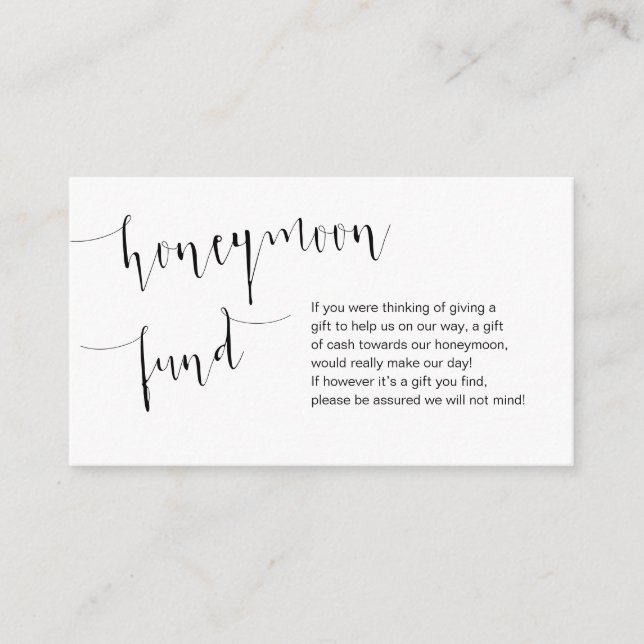 Editable Black script, Bröllop Honeymoon Fund Tilläggskort (Framsida)