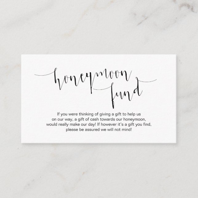 Editable Black Script, Bröllop Honeymoon Fund Tilläggskort (Framsida)