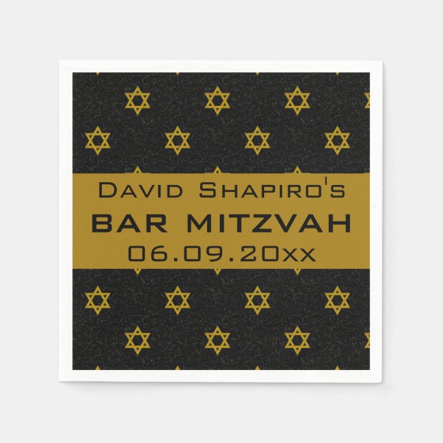Editable Blue and Guld Star of David Pub Mitzvah Pappersservett (Framsidan)